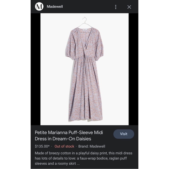 Madewell Mariana Puff Sleeve Midi Dress  In Dream-On Daisies - Picture 11 of 14